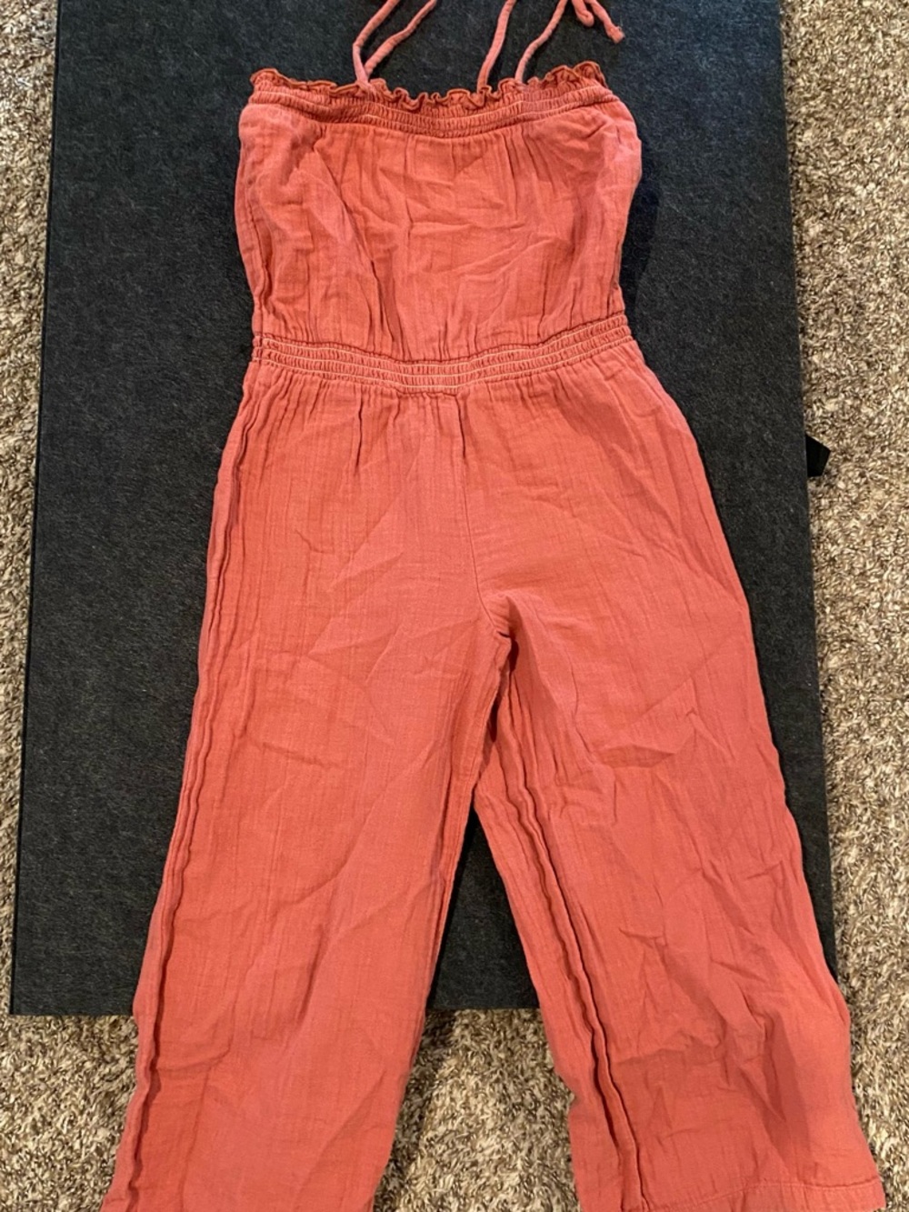 Old Navy Coral-Orange Girls Strap Jumpsuit Romper